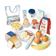 Lehoo Castle Wooden Play Food Set - Montessori Cutting Fruit Egg Br... Fast Ship