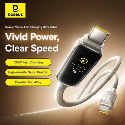 Baseus PD 100W USB C Fast Charging Cable for iPhone 16 15 Digital Display Cord