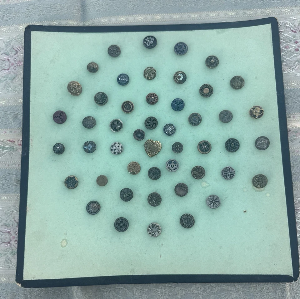 Lot Antique Vintage Buttons Victorian Glass Metal Salesman Sample Steel Cut Rare - Image 3 of 4