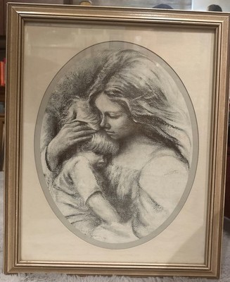 Original hand drawn ''Mother's Love'' by famed artist Marilynn Zapp Neutral Frame
