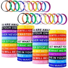 60 pcs Silicone Motivational Wristbands Inspirational Quote Bands