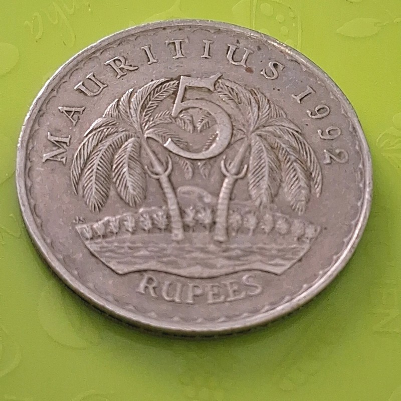 1992 MAURITIUS FIVE RUPEES Big Coin - VF Details Ramgoolam