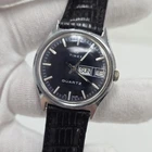 Vintage Timex Q Mens Day Date Silver Tone Blue Dial Quartz Watch 58510-05880