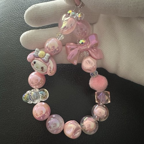 Beaded Wrist Strap Pink Cell Phone Chain for Women - 第 1/1 張圖片