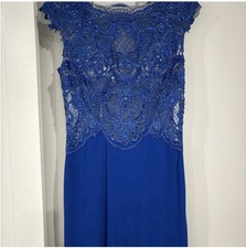 Camila La Vie Blue Lace Mesh Beaded Formal Dress Regular Size Elegant Gown