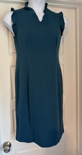 Talbots 8 Column Stretch Dress Ruffle Neck NWT $129 Below Knee Fall Green