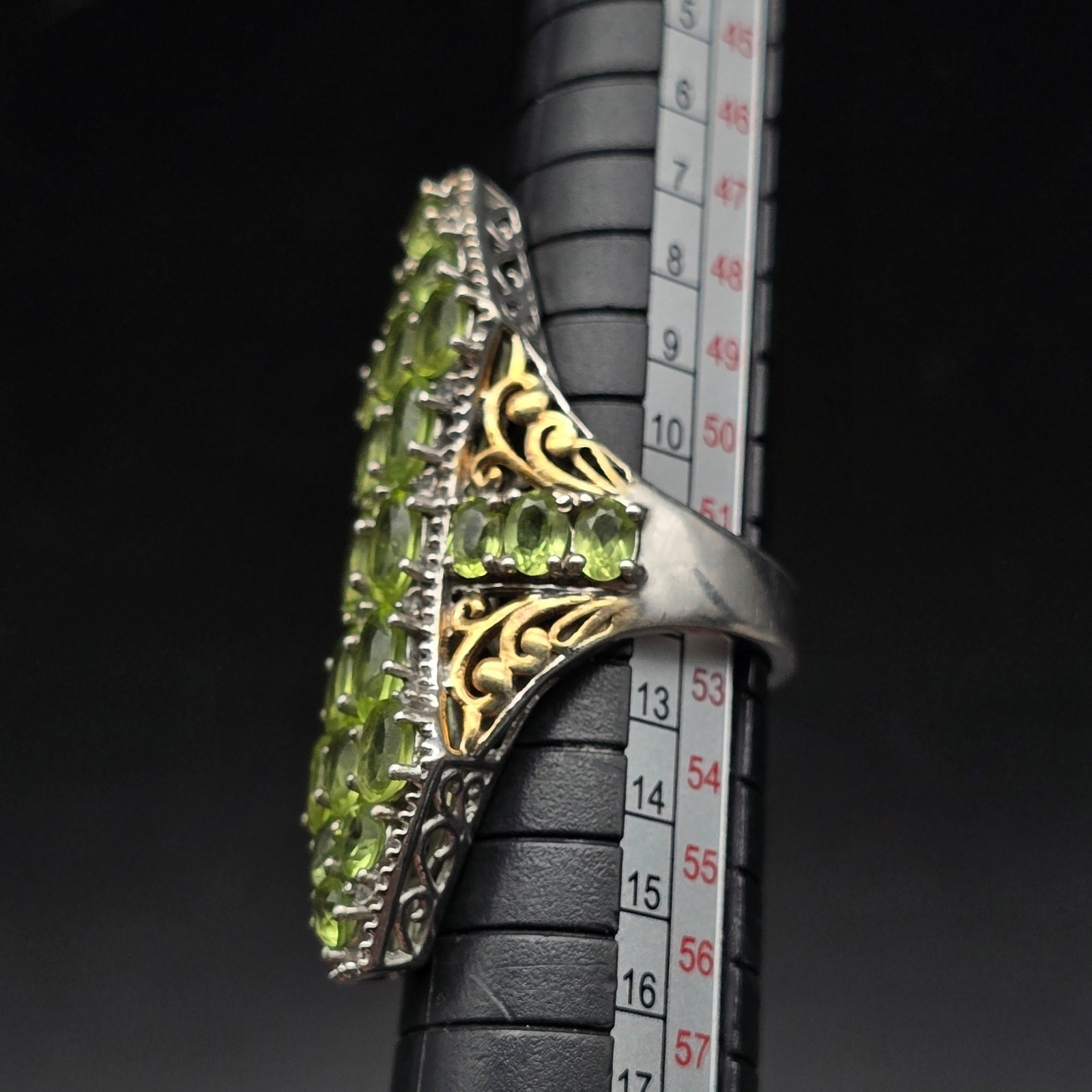 Sterling Silver Peridot Ring Statement Size 6 Gre… - image 4