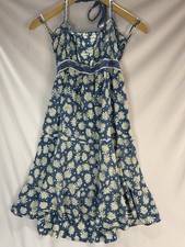 Free People Blue Daisy Floral Halter Sun Dress Size Medium Bohemian Hippie