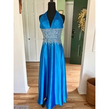 Mori Lee by by Madeleine Gardner Blue Halter Formal Dress Gown Evening 5/6