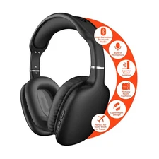 Wireless Bluetooth Headphones Over Ear Noise Isolation Mic Gym Foldable Black
