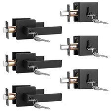 3 Pack Flat Black Square Entry Levers Locksets and Single Cylinder Deadbolts ...