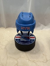 New York Rangers Helmet on Puck Stand Display 100 Centennial Year 4/8/26 IN HAND
