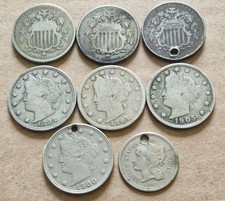 USA 1866 &1867 Nickels Plus Later Dates And Holed