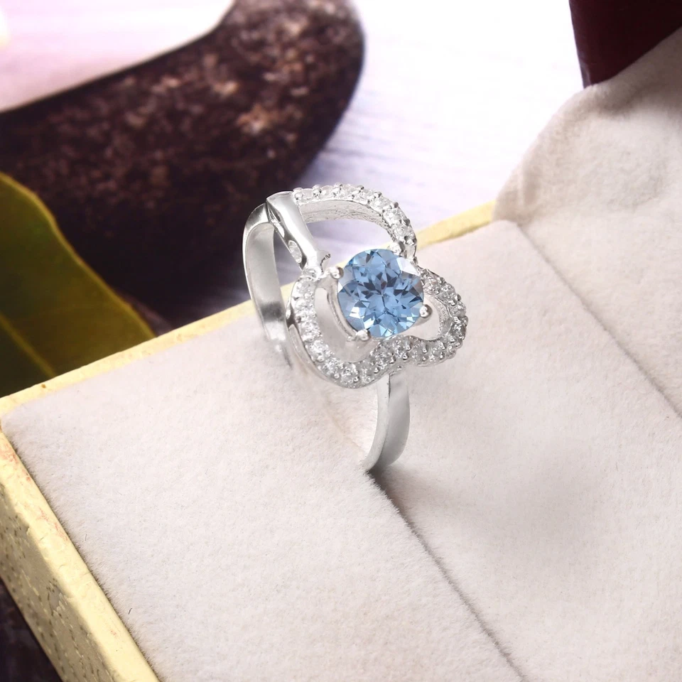 Aquamarin Edelstein 6x6 mm Ring 925 Sterling Silber Verlobungsring Cluster 5-9 - Bild 1 von 4