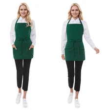 Short Cotton Apron for Women with 3 Pockets Adjustable Cooking Kitchen Bib
