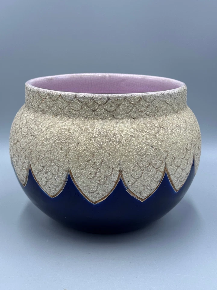 Antigua maceta de mayólica azul cobalto Thomas Forestor & Sons del siglo XIX de 7"" Foto 4 de 4