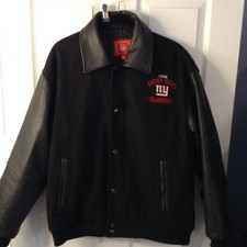 VTG-ish, Black Leather  Wool NY Champs Jacket; Official Licensed NFL "L", GIII