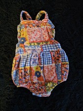 Angel Dear Baby Girls Gingham Floral Block Print Romper 0-3