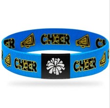 Blue/Yellow Elasticated Cheerleading 'CHEER' Bracelet Sports Wristband Unisex