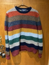 Joseph Turner Earthy Tone Striped Pure Shetland Wool Men's Jumper Size M 