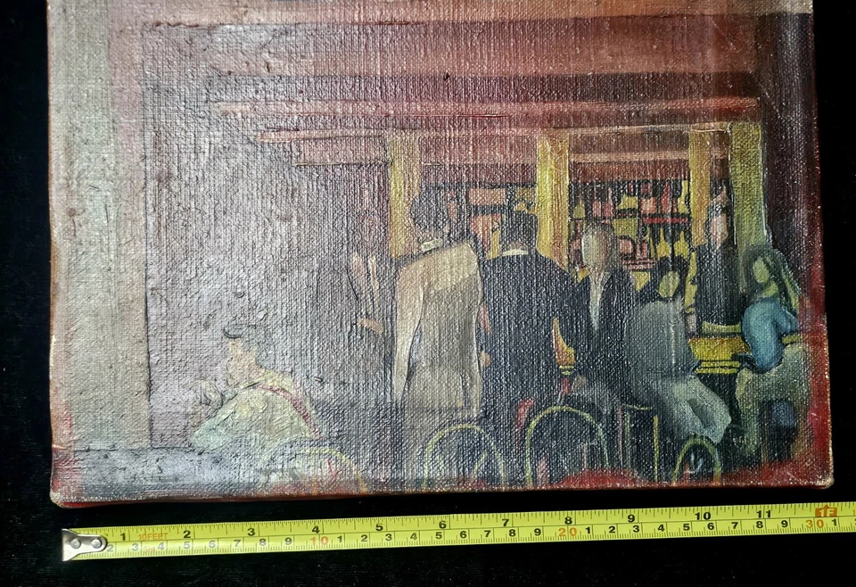 Original Framed Miniature Oil Painting - Figures in a Red-Lit Cafe or Bar - Image 3 of 4