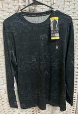 Spyder Rash Guard Mens Small Black Silver Long Sleeve UPF 50 Sun Shirt Surf NWT