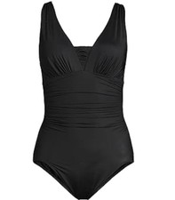 Lands' End Plus Size Slender Suit Grecian Low Leg One Piece Swimsuit sz 24W DDD