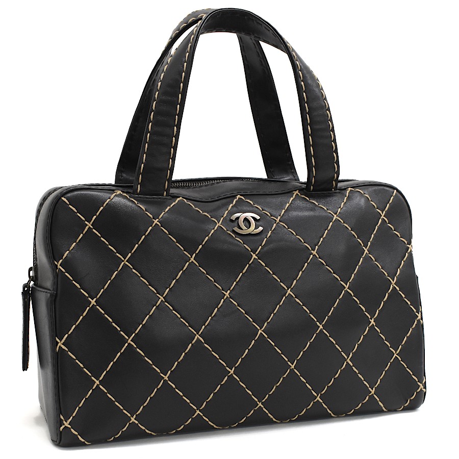 CHANEL Mini Boston Bag in Black Leather with Wild Stitch & Coco Mark A18121