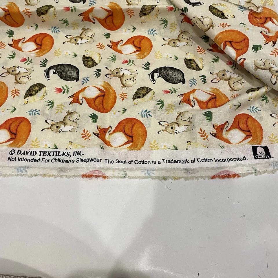 Whimsical Woodland Animals Enchanted David Textiles Cotton Fabric 1 Yard 37x44.5 - Image 2 of 4