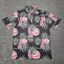 Bad Birdie Polo Shirt Mens Medium Black Pink Cheetah Palm Leaf Golf Performance