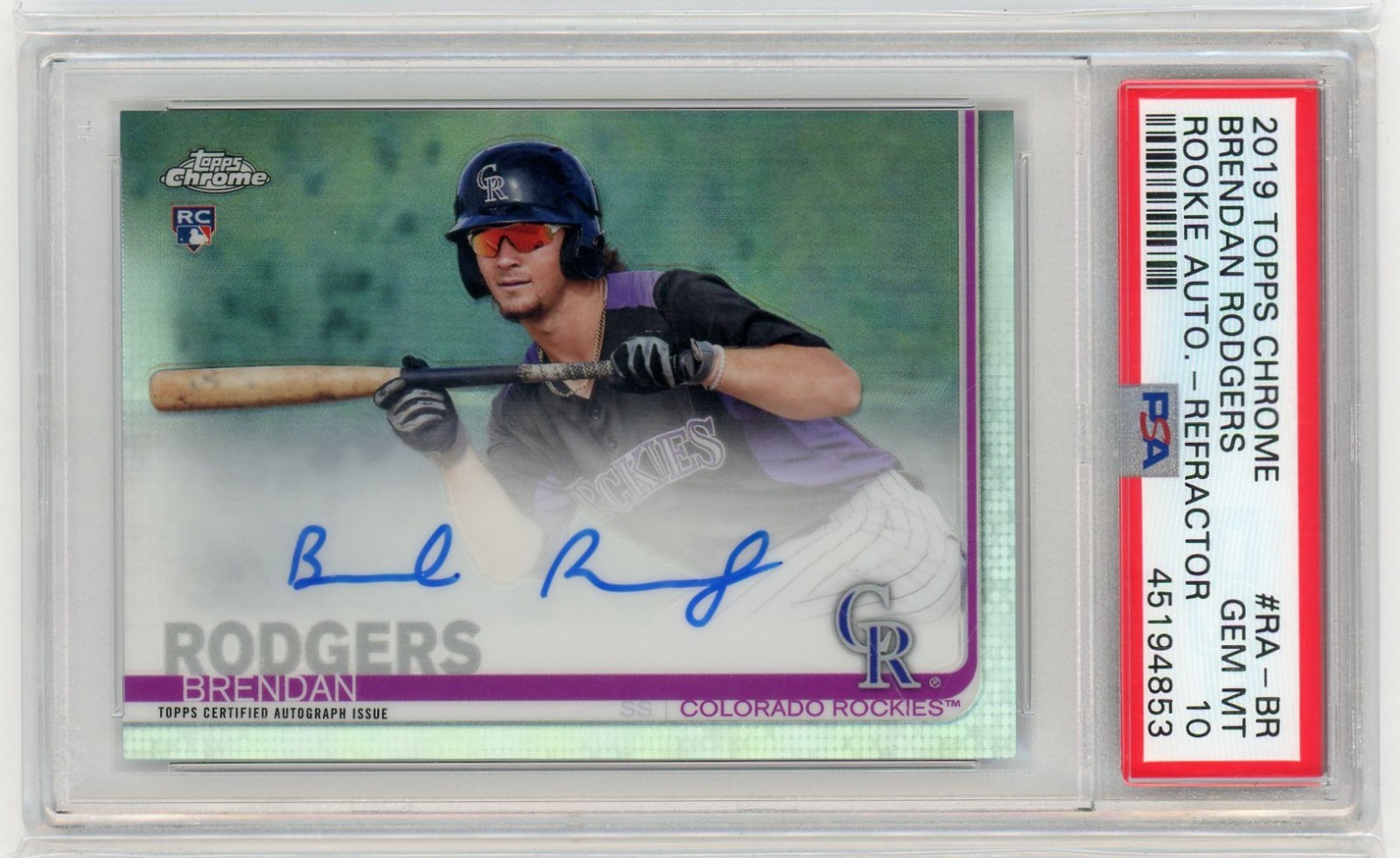2019 Topps Chrome BRENDAN RODGERS Rookie Auto Refractor /499 - PSA 10