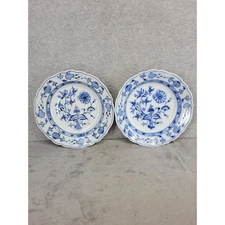 Set of 2 Meissen Blue Onion 9" Salad Deep Plates Scalloped Edge Porcelain