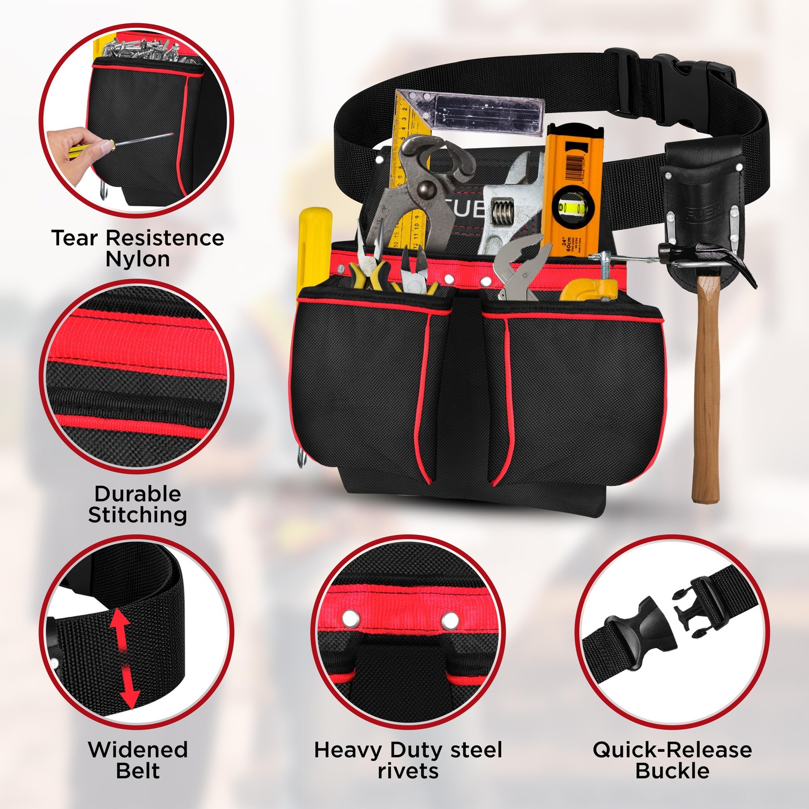 Cordura Tool Pouch with Belt Clip Hammer Hoslters 11 Pocket Pouches for Tool ...