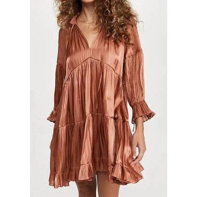 NWT- CINQ À SEPT 'Phyllis' Ruffled Mini-Dress, Iridescent Dark Salmon - Size 4