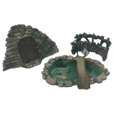 Fairy Garden Miniature Stone Wall Door and Pond Bridge Set 3 Pieces