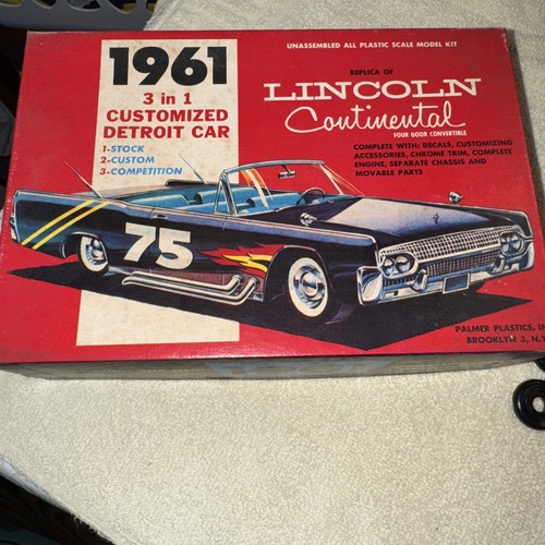 Vintage Palmer 1961 Lincoln Continental 3-in-1 Plastic Model Kit Box Decals