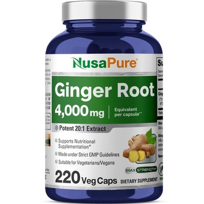 NusaPure Ginger Root Capsules 201 Extract, 200 mg Equivalent to 4,000mg per V...