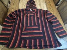 Baja Hoodie Mexican Drug Rug XL Striped Pullover Hippie Surf Skate Sweatshirt