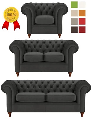 % SCHWARZ SAMT SET 3-1-1 CHESTERFIELD 3+2+1 SITZER SOFA SESSEL POLSTERGARNITUR