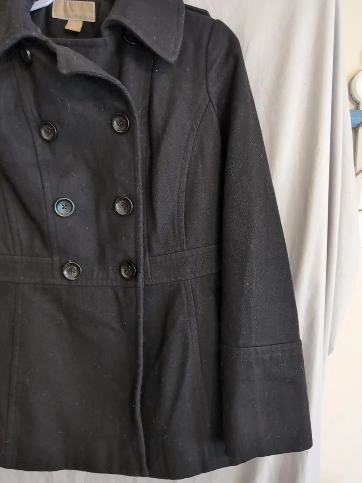 Women's S Michael Kors Black Button Pea Coat - Image 2 of 4