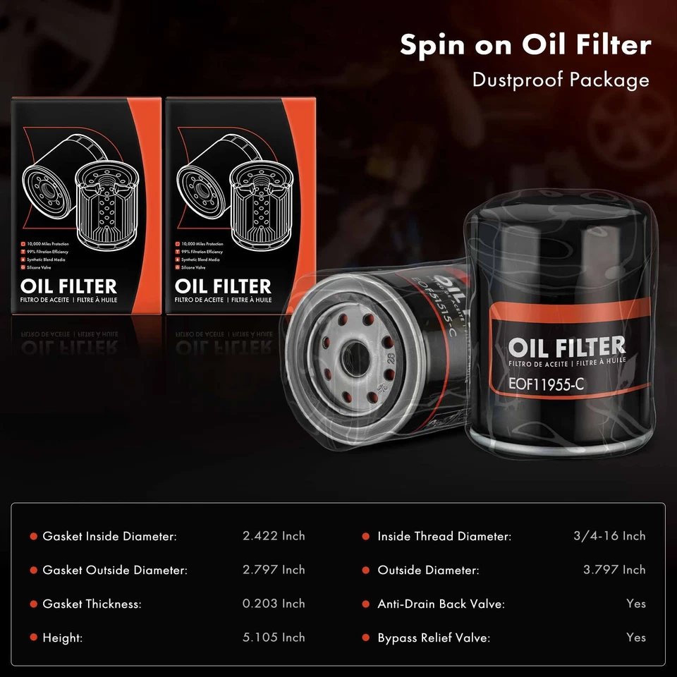 2x Filtro de aceite de motor para Ford F-150 F-250 Jeep International Harvester 10 k millas Foto 2 de 4