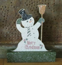 Wood Dummy Board Mica Snow Snowman Vintage Retro Primitive Style Figurine Decor