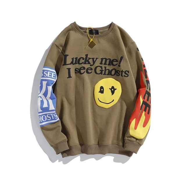 Foam 3dKanye West Lucky Me I See Ghosts men women cotton smiley face  sweatshirt
