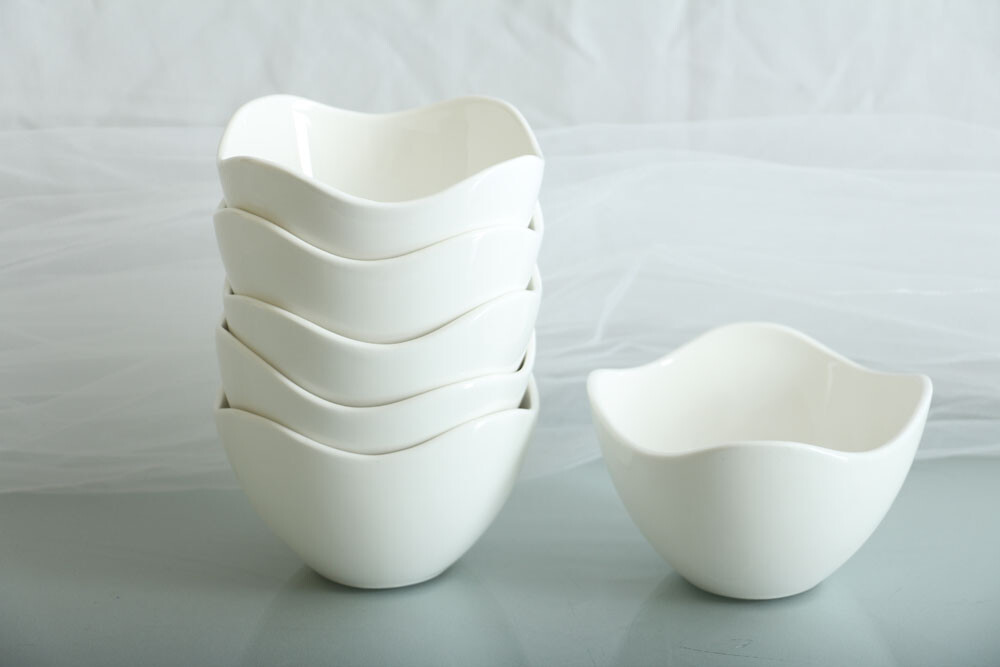 6 Stück Gebäckschalen Porzellen weiss Schälchen Salatschalen Schalen rund Ø13cm