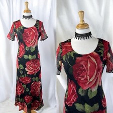 Vintage 90s Rose Flower Dress Fairycore Gothic Formal Romantic Cottage Granny 10