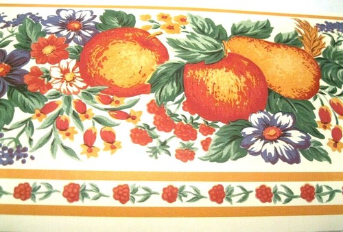 Wallpaper Border Country Kitchen Fruit Flowers Cream Wall Orange Trim EH00152 - Picture 3 of 4