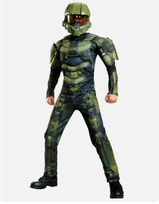 NEW ~ Disguise Halo Master Chief Classic Muscle Halloween Costume ~ Sz Med (7-8)