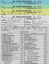 1967 COVETTE DEALER ORDER FORM (4 pages)