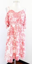 Ann Taylor Loft Red White Floral Print Cold Shoulder Midi Dress Size PS SP