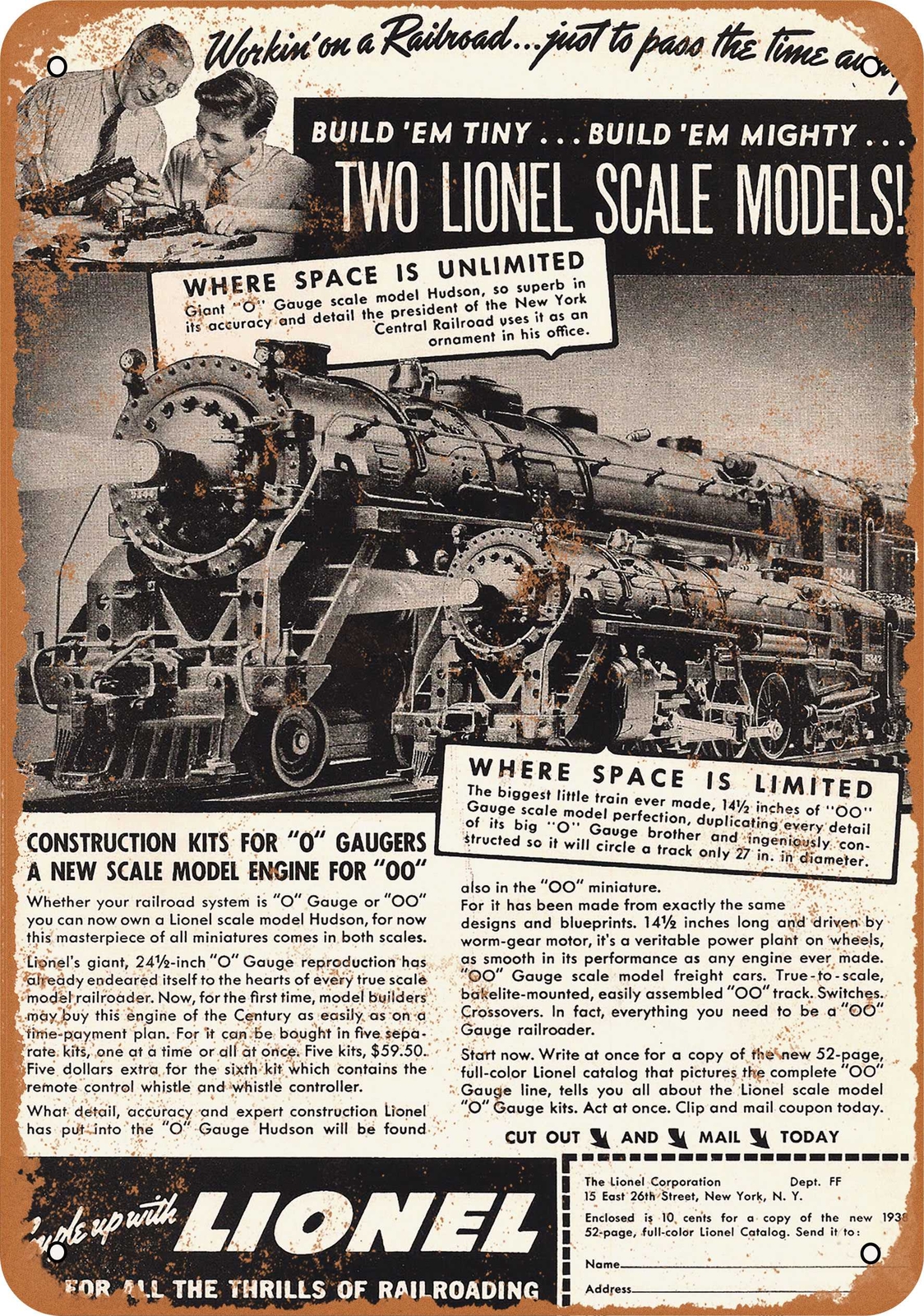 Vintage 1938 Lionel Trains Metal Sign - Retro Reproduction
